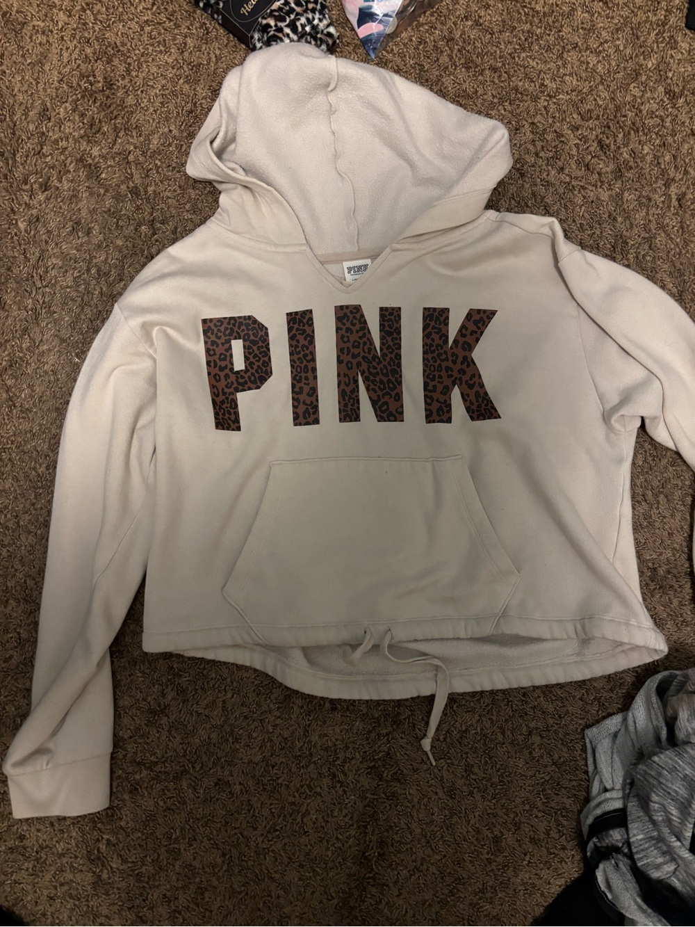 PINK Victoria's Secret Cream Hoodie with Leopard Logo